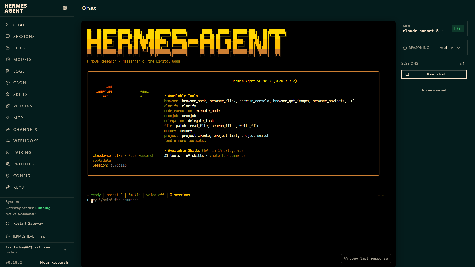 The Hermes dashboard Chat screen