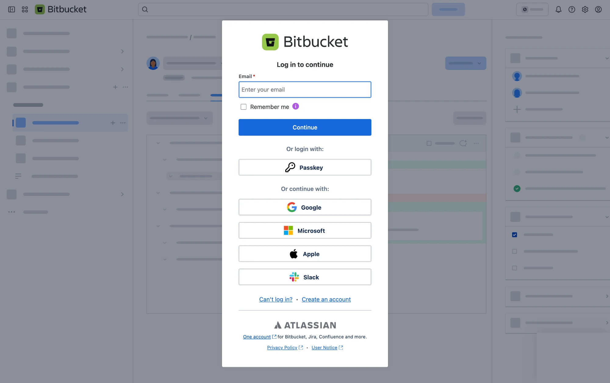 Bitbucket login and authorization screen