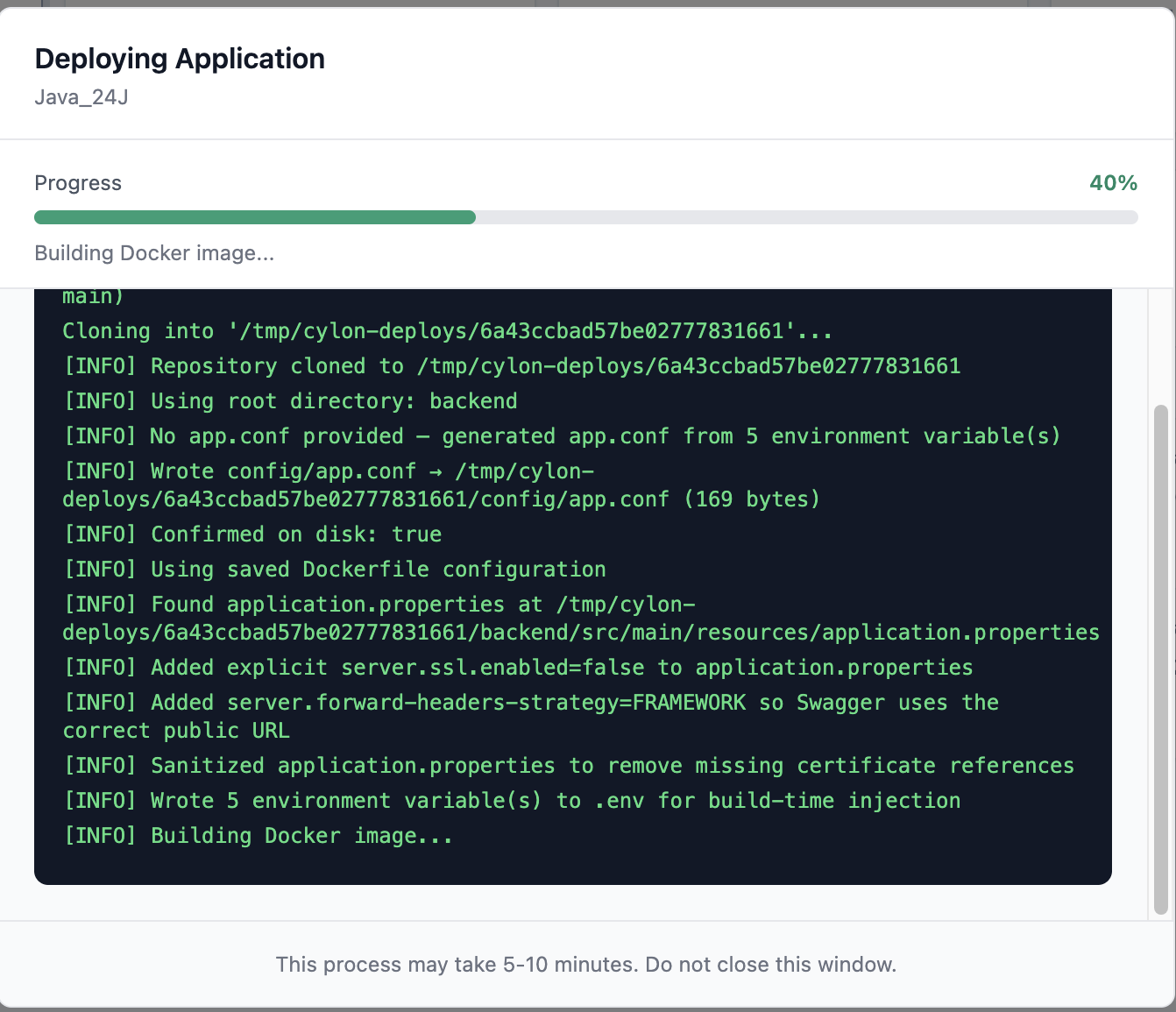 Live build logs during a deployment