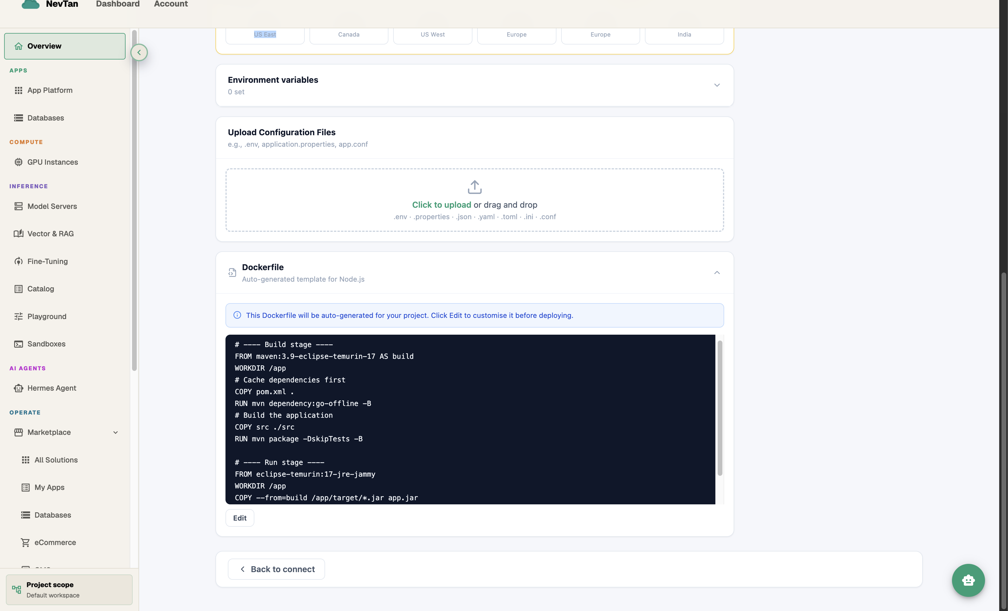 Auto-generated Dockerfile viewer for a Node.js project