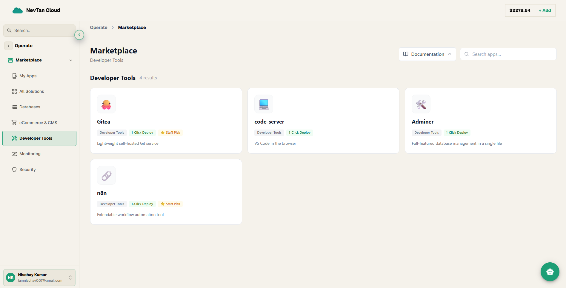 Marketplace catalog filtered to the Developer Tools category