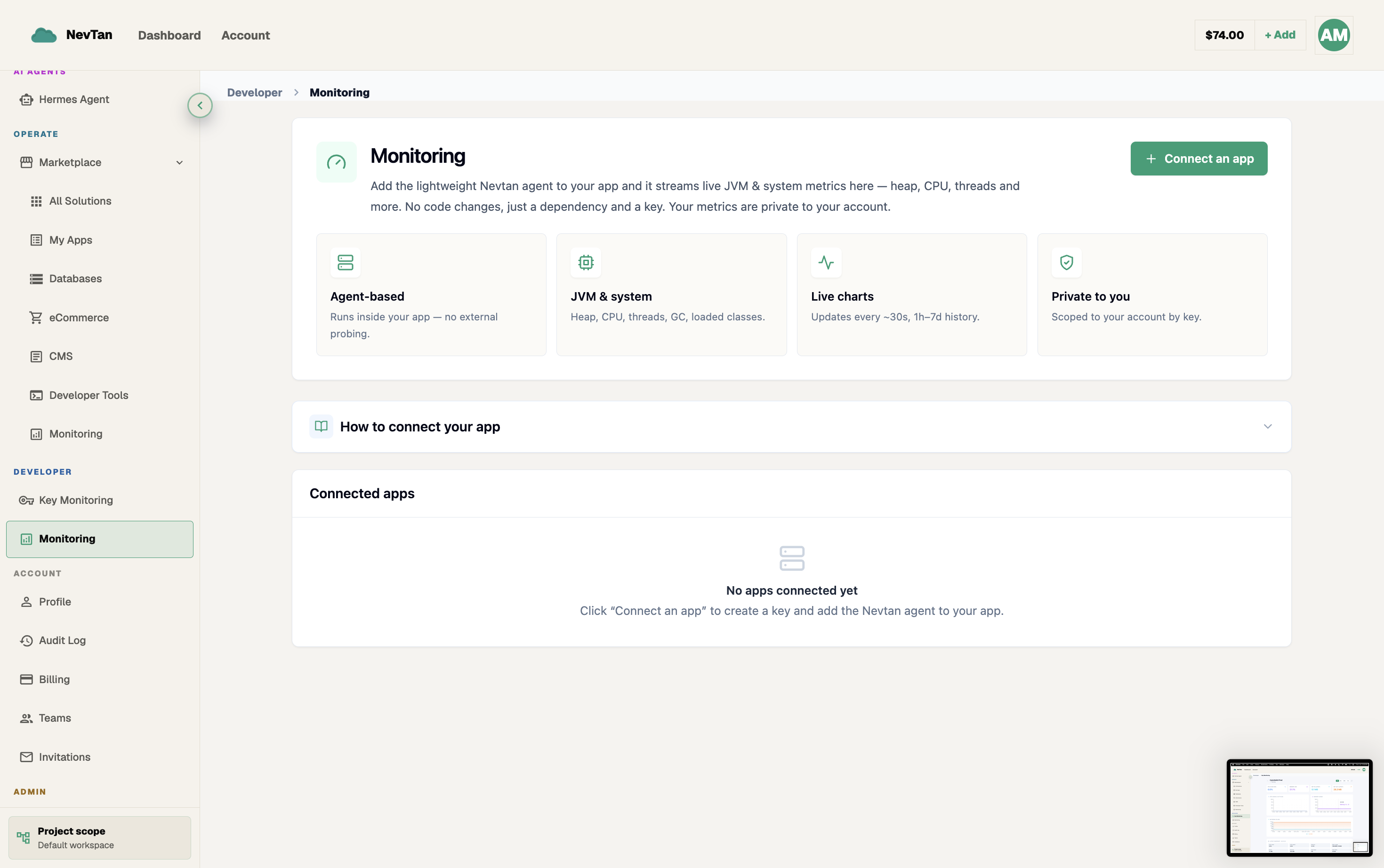 Monitoring section with no projects or monitor keys instrumented yet